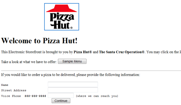 An ugly Pizza Hut website